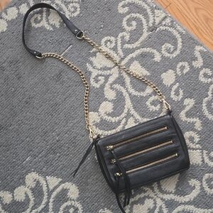 Danier Black Leather Crossbody Bag with Gold Chain